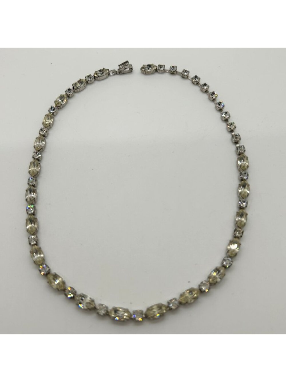 Vintage Rhinestone Necklace Silver Tone Crystal Bridal Choker Retro Wedding Coll